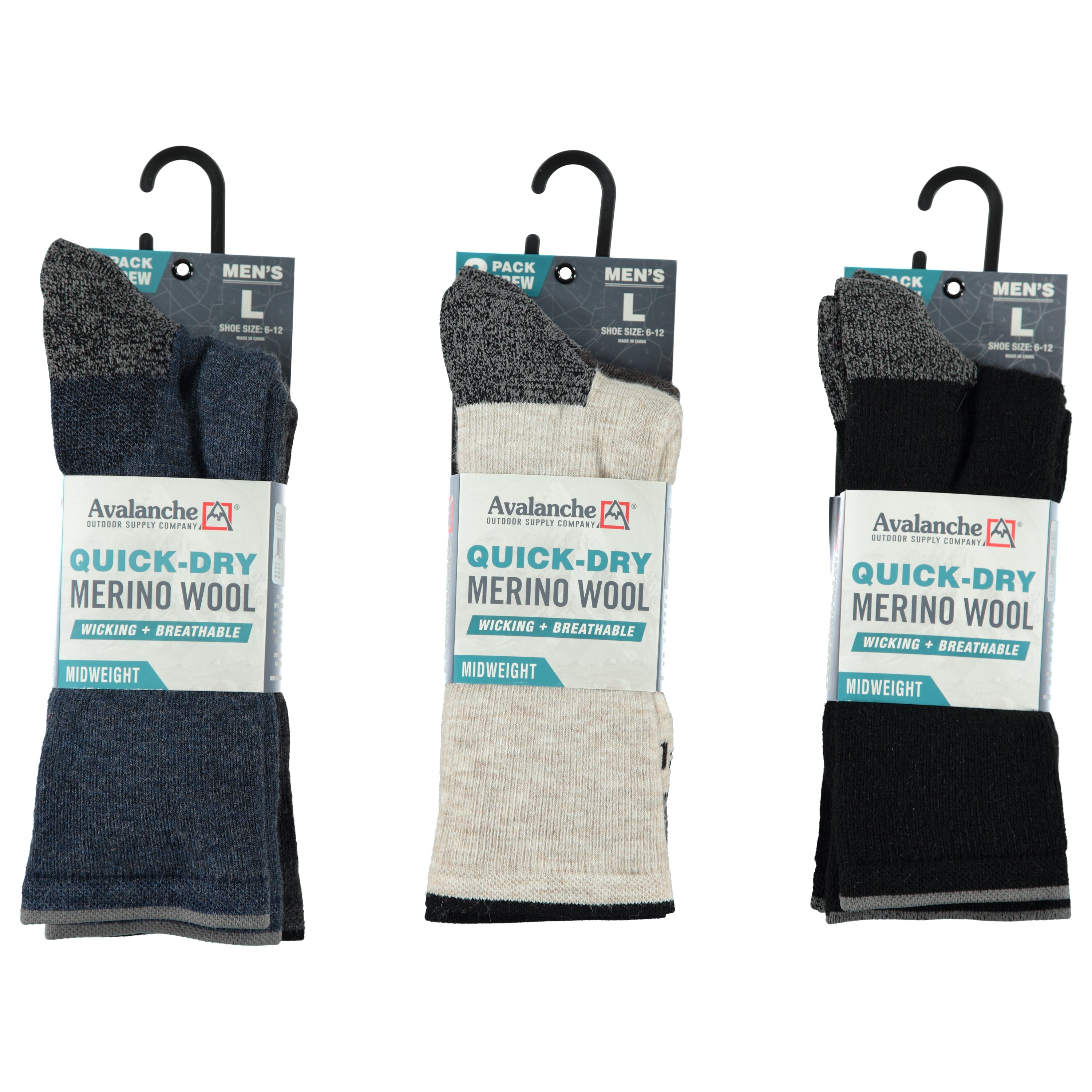 Avalanche 2 Pack Merino Wool Sock - Assorted Colors & Sizes (AVMCR2)